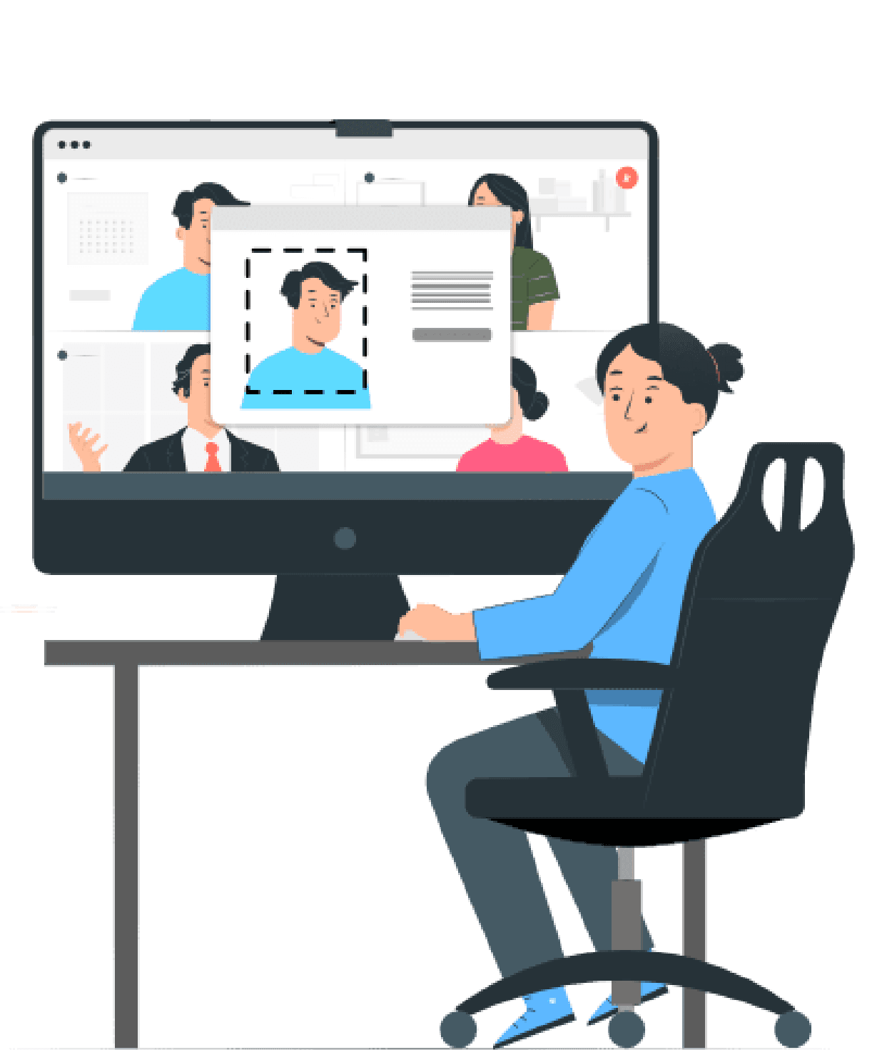 A proctor reviewing live candidate feeds with an identity check overlaid on one of them